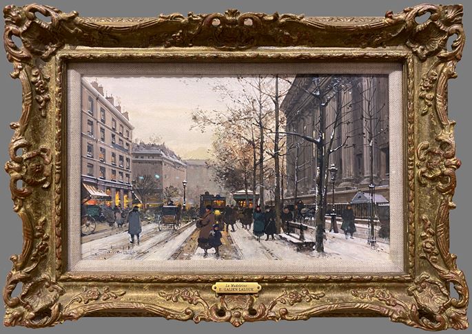 Eugène Galien Laloue - Paris, La Madeleine, Le Cab sous la Neige | MasterArt